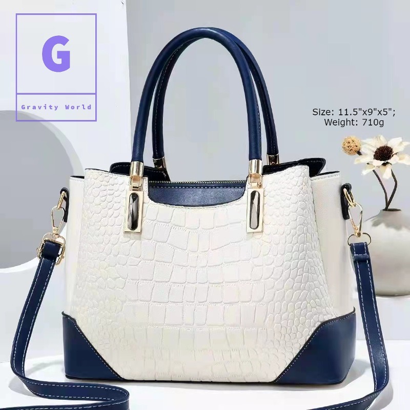 10A-white Crocodile Emboss Design Hand Bag - Image 1