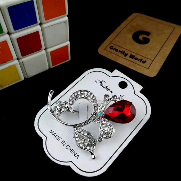 Flower Design Stone Work Silver Hijab Pin