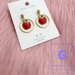 Drop Earrings with Red Apple & Round Ring