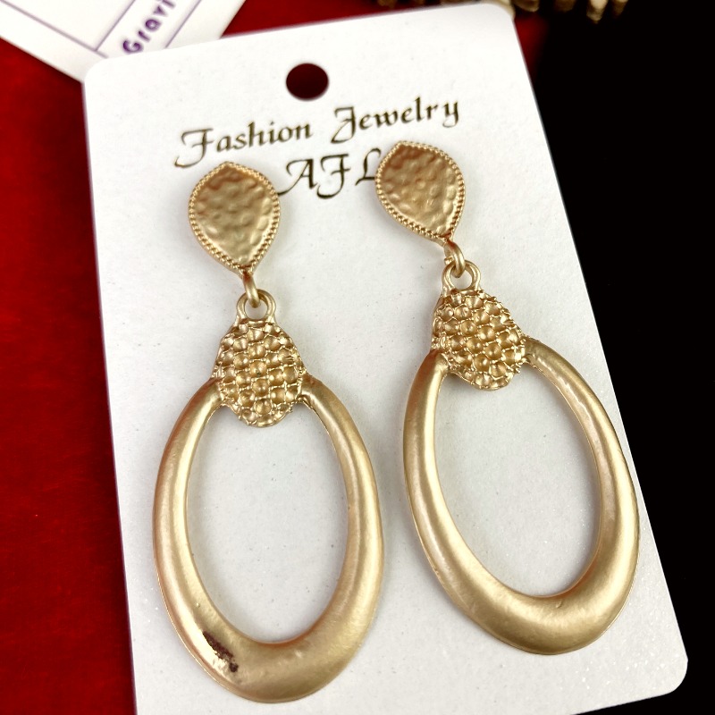 ER 22-135 6.4cm Golden Loop Drop Earrings - Image 1
