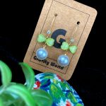 Perl Green Bow Dangle Earrings