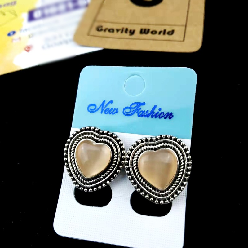ER22-7 1cm Love Shape Stone Stud Earrings - Image 1