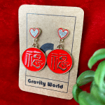 Red Color Round China Drop Earrings