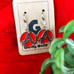 Red Color Round A Letters Dangle Earrings