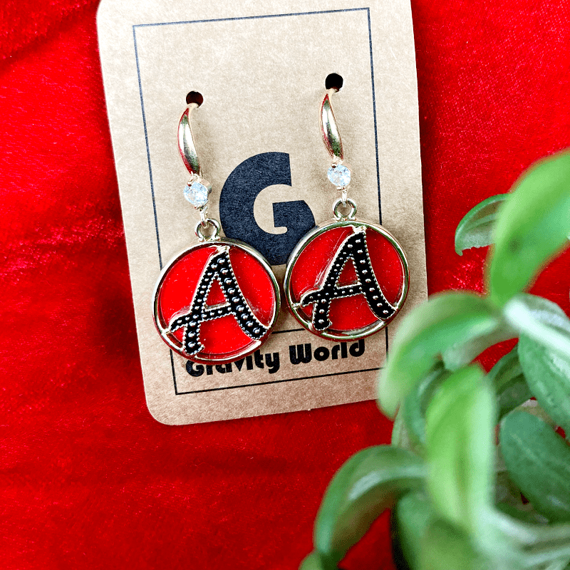 ER22-55 4.5cm Red Color Round A Letters Dangle Earrings - Image 1