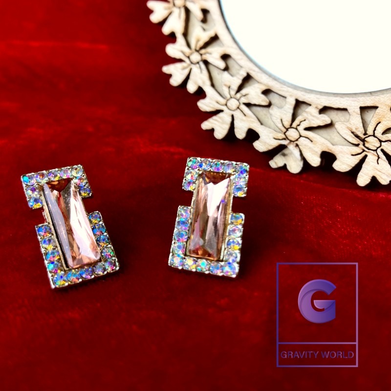 er-22-49 Pink Stone Stud Earrings - Image 1