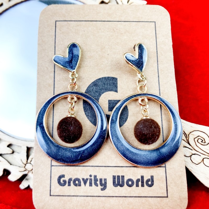 er-22-51 Dark Ash Color Love and Round Shape Drop Earrings - Image 1
