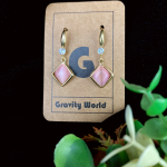 Pink Stone Golden Dangle Earrings