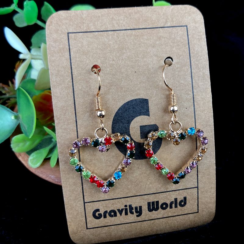 ER22-79 4cm Love Shape Stone Work Dangle Earrings - Image 1