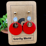 Red Color Round Shape White Stone Drop Earrings