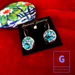 Silver color multi color stone leverback earrings