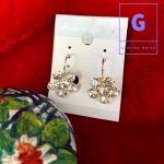 White Stone Flower Design Leverback Earrings