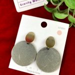 Ash Color Velvet Metal Round Shape Drop Earrings
