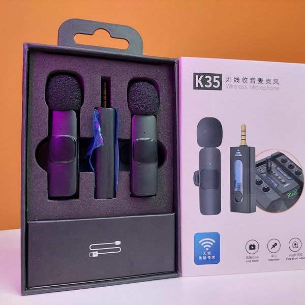 K35 Dual Wireless Microphone real image on table gravityworldbd