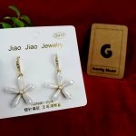 Perl White Flower Design Wire Hook Earrings