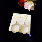White Stone Hexagon Wire Hook Earrings