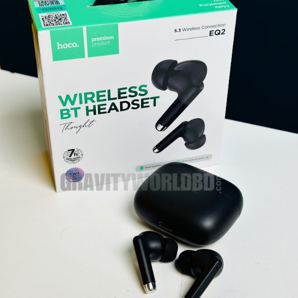 HOCO EQ2 TWS Earbuds Real picture of black color with box