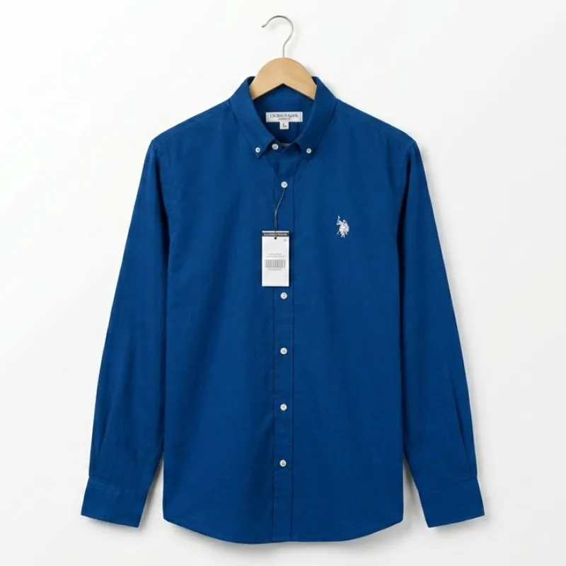 Blue Solid Smart Casual Shirt in hanger