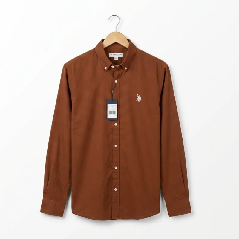 Brown Solid Smart Casual Shirt in hanger