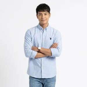 Sky Blue Solid Smart Shirt with model