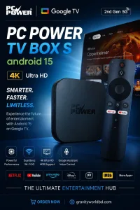 PC Power TV Box S Android 15 Google TV 4K with remote - 2nd Gen 5G - Gravity World BD
