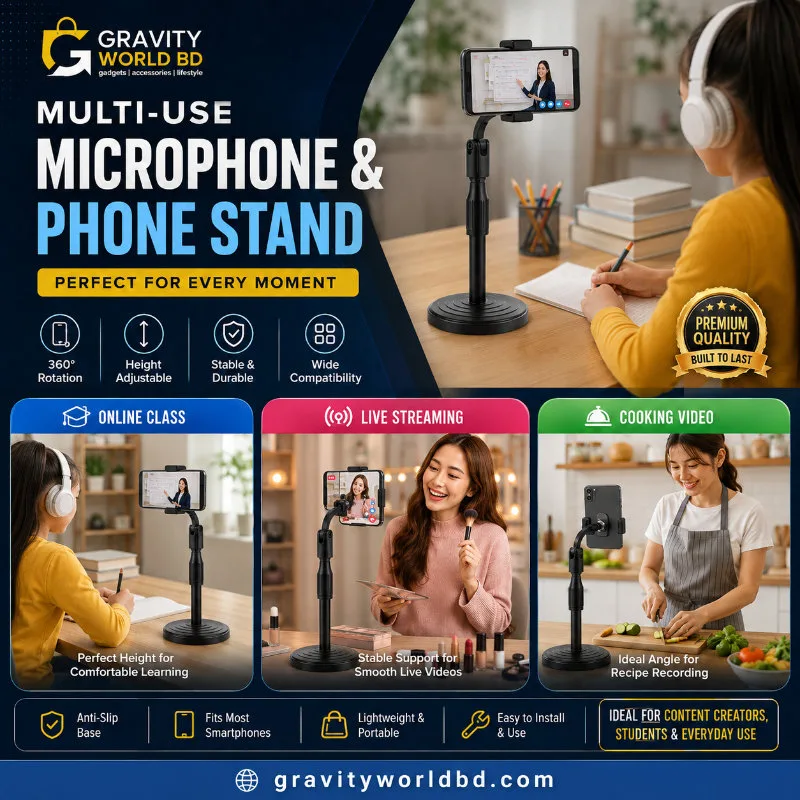 Desktop Mobile Phone Holder Stand 360 Rotate price in Bangladesh - Live Streaming YouTube TikTok Stand - Gravity World