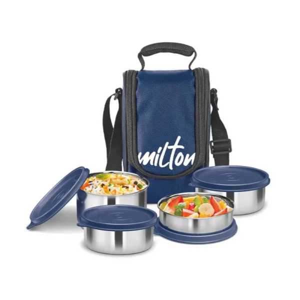 Milton Tasty Lunch 4 price in Bangladesh - 4 Container Stainless Steel Tiffin Box with Insulated Bag - Gravity World nevy color